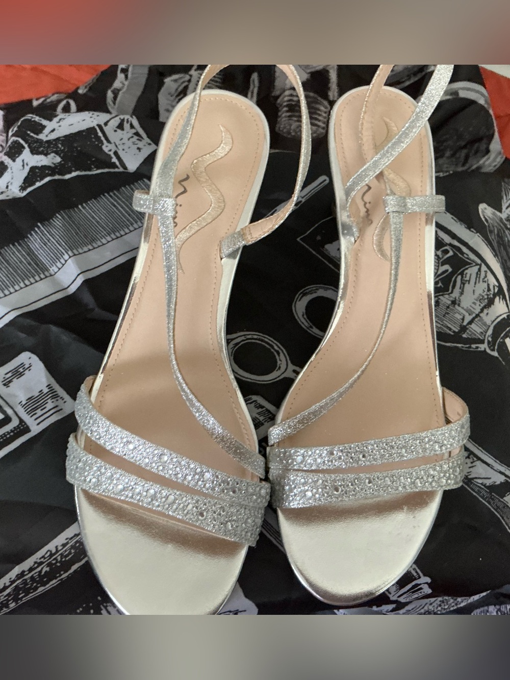 Nina Shoes Silver Glitter Strappy Heels